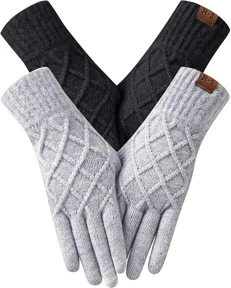 REACH STAR 2 Pairs Winter Gloves for Women, Diamond Knit Touchscreen Gloves