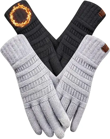 REACH STAR 2 Pairs Winter Gloves for Women, Touchscreen Warm Knit Thermal Gloves
