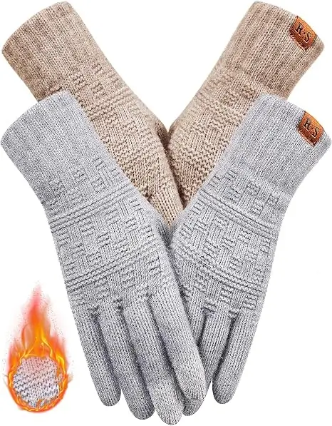 REACH STAR 2 Pairs Winter Gloves for Men and Women, Touchscreen Thermal Knit